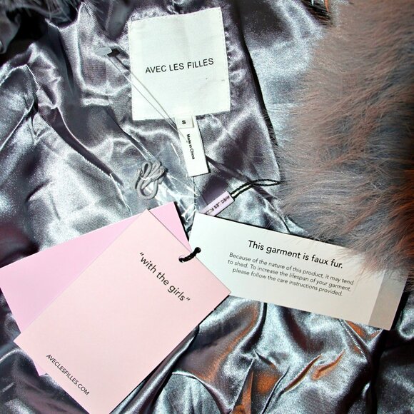 Avec Les Filles Luxurious Faux-Fur Cropped Paneled Coat in Grey Blue sz S $199 - Picture 15 of 16
